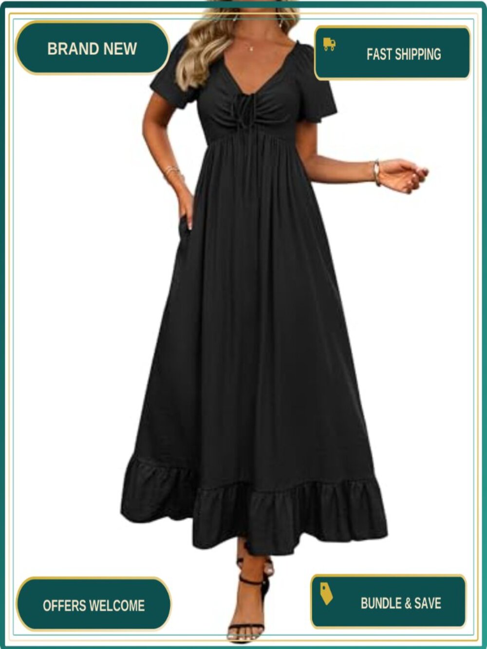 Elegant Flowy A-Line Maxi Dress for Women Wedding Guest - Picture 1 of 6